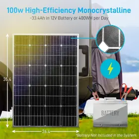 Slspnl10 Serenelife 842893127286 100w 12v Monocrystalline Solar Panel Kit Portable For Van/boat Model
