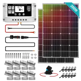 Slspskt200 Serenelife 2 Pcs. Portable Mono Solar Panel Starter Kit- 100w With 3 Ft. 11awg