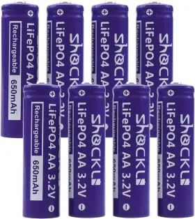 Shockli 313056350341 8- Pack Aa 3.2 Volts Lifepo4 650mah Rechargeable Battery Lithium Iron