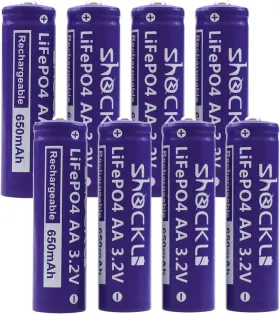 Shockli 313112241231 8- Pack Aa 3.2 Volts Lifepo4 650mah Rechargeable Battery Lithium Iron