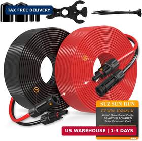 Sjz Sun Run 703775191859 Solar Extension Cable 10awg 6mm 100ft Pv Wire 10gauge Adaptor Panels Cables Wit
