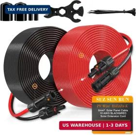 Sjz Sun Run 703775191859 Solar Extension Cable 10awg 6mm 100ft Pv Wire 10gauge Adaptor Panels Cables Wit