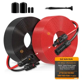 Sjz Sun Run 703775381458 Solar Extension Cable 10 Gauge Panels Wire 20ft 10awg 6mm Pv Sj