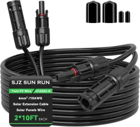 Sjz Sun Run 744759435538 Twin Pv Wire Solar Panel Extension Cable 2 6mm 10ft 10awg Paralle