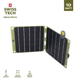 D33676 Swiss Tech 10w Foldable Solar Panel Usb-a And Usb-c Phone Charger Waterproof Emergency