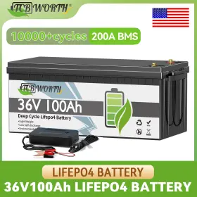 Tcb-36v Tcbworth 36v 100ah Lifepo4 Lithium Battery With 200a Bms For Solar Pv Trolling Motor Rv Us