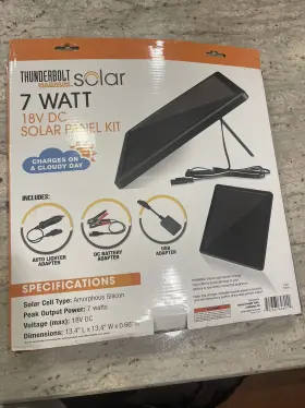 Thunderbolt Magnum 792363648011 7 Watt 18v Dc Solar Panel Kit Charge 12v Usb Adapter And