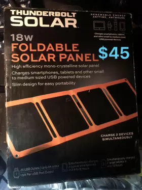 57968 Thunderbolt Solar Foldable Panel With 2 Usb Outlets Up To 3a Output 1.5a Per New