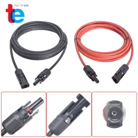 Tr36514 Turitrade 12 Awg Solar Panel Extension Cable Wire Connector 1 Pair 10ft Black Red