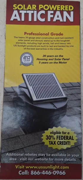 1010tr U.s. Sunlight Solar Powered Attic Fan - Co. Model #1010tr Remote Controller