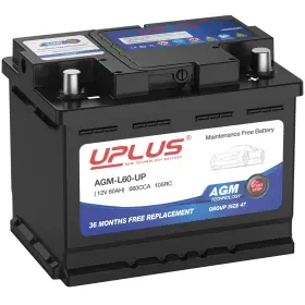 Agm-l60-up Uplus New Technology Battery Bci Group 47 Car Maintenance Free 12v 60ah Premium