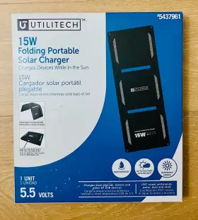 Utilitech 799787682843 New - 15w Portable Solar Charger Usb