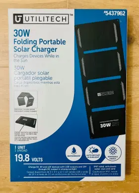 Utilitech 799787682850 New - 30w Portable Solar Charger Usb Dc