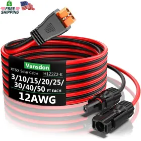 Xt60i Vansdon 313088012002 Solar To Extension Cable 12awg 20ft Female Male Connector For Rv