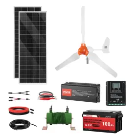 12vtynfntj121y92n001 Vevor 12v 600w Solar Wind Power Kit 2pcs 100w Panels 400w Turbine