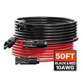 Vevor 197988122272 50ft Solar Panel Extension Wire With Female And Male Connectors 10awg 1 Pair