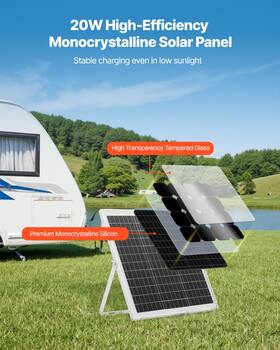 Vevor 197988350378 20w 12v Solar Panel Charger Maintainer Trickle With Mppt And Bracket