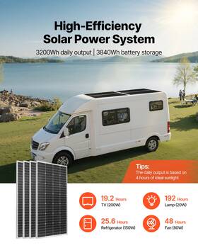 Vevor 197988917175 800w 12v Solar Power Kit 4x200w Panels 300ah Lifepo4 Battery Inverter Mppt