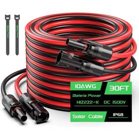 Vrbgify 711181788600 30 Ft. 10awg Solar Extension Cable Wire With Female And Male Waterproof Connecto