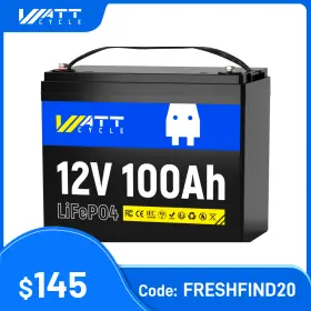 Wt12v100ah100 Wattcycle 12v 100ah Lifepo4 Lithium Battery 100a Bms Deep Cycle For Yacht Marine