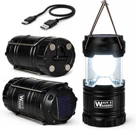 Wave And Wonder Tp-24a30-c Solar Rechargeable Led Camping Lantern - Ip55 Waterproof Hanging Hooks Power