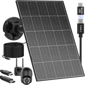 Wecool 744110085730 8w Solar Panel For Security Camera Micro Usb And Usb-c Port
