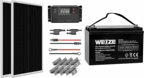 200w Weize Sp-200w-battery 12v Solar Panel Starter Kit 100ah Deep Cycle Agm Battery And 30a Pwm Charge