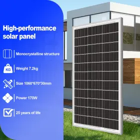 Werchtay 170w 12v Watt Monocrystalline Solar Panel For Rv Home Camping Rooftop Off Grid
