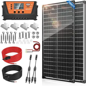 Werchtay-1773-100w2pc Werchtay 200w Solar Panels Kit Panel With 30a Pwm Charge Controller A Cell Cables