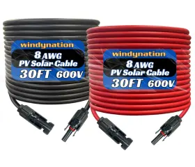 Cbl-slrrb-08-30 Windynation 8 Awg Gauge Pair 30 Feet Black Red Pv Photovoltaic So