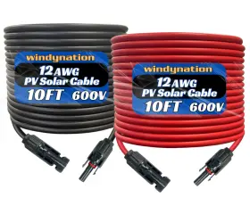 Cbl-slrrb-12-10 Windynation 12 Gauge Awg Pair 10 Feet Black Red Pv Photovoltaic Solar Panel