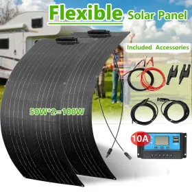 201010253-2-1 Wuzeck 2 Pcs 50w Flexible Solar Panel Kit For Off-grid Home Rv Boat And Uneven Surfaces