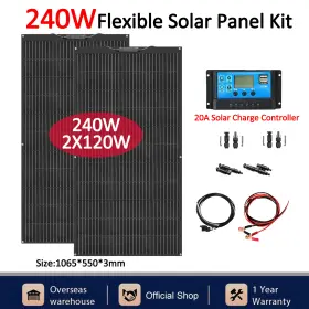 201010302-0-2-1-eby Wuzeck 240w Watt Flexible Solar Panel Kit With Charge Controller 12v Off Grid Rv