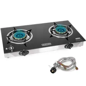 95513-h Xtremepowerus 30 000 Btu Portable Propane Lpg Stainless Steel Glass Cook Top Double Burner Fry