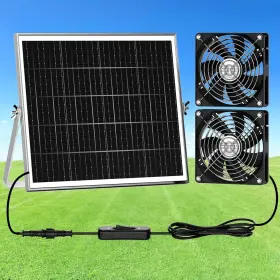 14-2k Ziziwin 5.5 Inch Solar Chicken Coop Fan 2 Kit 20w Powered Greenhouse Outdoor Wate