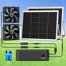 2p-cell Ziziwin 7.5 Inch Solar Fan With Battery Backup For Greenhouse And Chicke