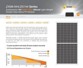 Znshine Zxm6-nhldd144 Solar 450w Bifacial 144cell Series Double Glass