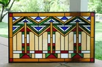 Handcrafted Stained Glass Window Mission Style Panel, 34"W X 20"H Unspecified. Price: $259.99.