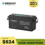 Renogy New 12V 200AH Core Deep Cycle Lithium Iron Phosphate Battery W/ Bluetooth. Price: $654.99.