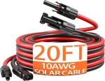 Energeaster 10AWG Solar Cable Kit With Connectors, 20FT Red & Black Extension New. Price: $34.50.