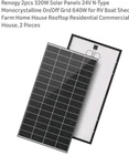Renogy 2PCS 320W Solar Panels 24V N-type Monocrystalline On/off Grid 640W For Rv New. Price: $375.00.