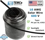Temco 10 Awg/gauge Solar Cable - 250 Ft Ul 4703 Made In The Usa (red/black) New. Price: $153.54.
