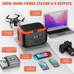 Portable Power Station 600W, 296WH/80000MAH Backup Lithium Battery Pack Bank New. Price: $239.00.